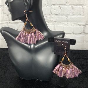 Boho fringe tassel earrings purple.